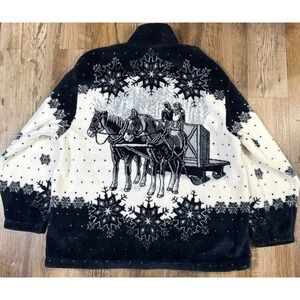Vintage 90s Art Unlimited Fleece Jacket Size XXL Winter Snow Full Zip Navy Blue